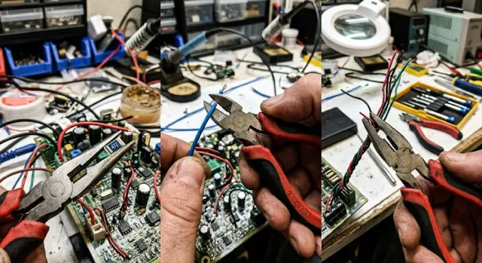 5吋斜口鉗尖嘴鉗與老虎鉗實際操作剪線與夾持範例
