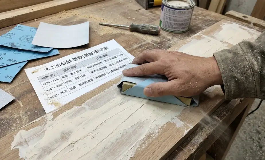 木工白砂紙號數番數對照與批土打磨正確手勢示範
